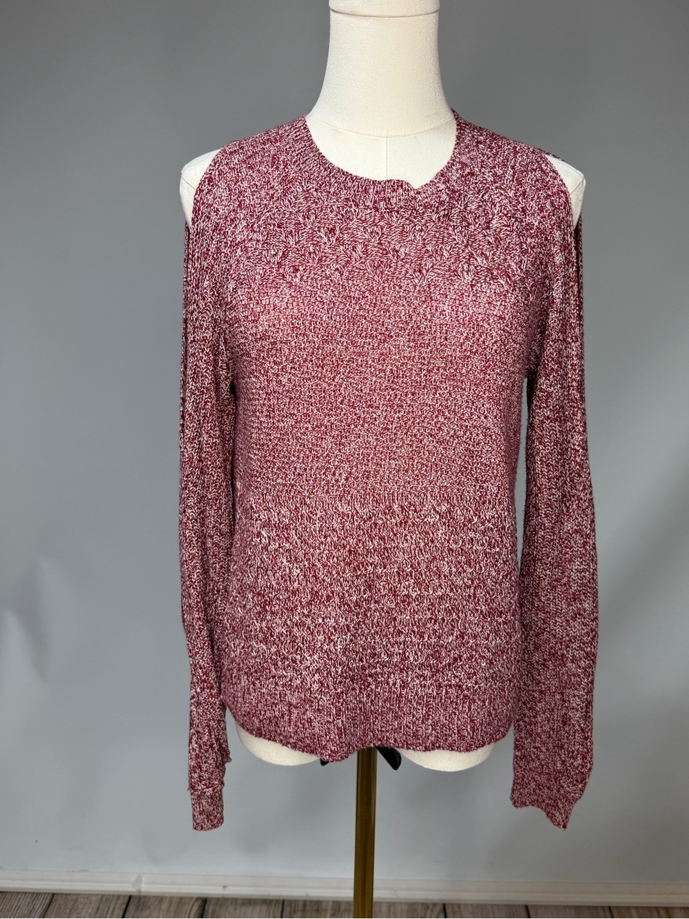 New York & Company Marled Cold-Shoulder Sweater in Dusty Rose and White